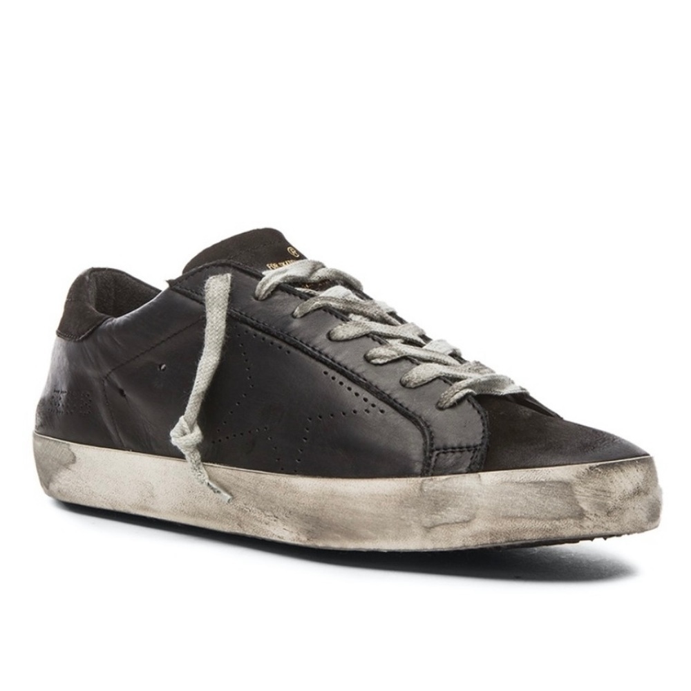 Golden Goose Black Leather Low Top Lace-up Super-Star Sneakers M Size 41